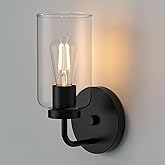 Zevluck 1-Light Wall Sconce, Modern Wall Light Fixtures with Clear Glass Shade, Matte Black Bathroom Vanity Light, Hardwired 