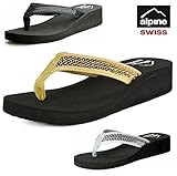 Alpine Swiss Womens Sequin Wedge Heel Sandals Thong Flip Flops