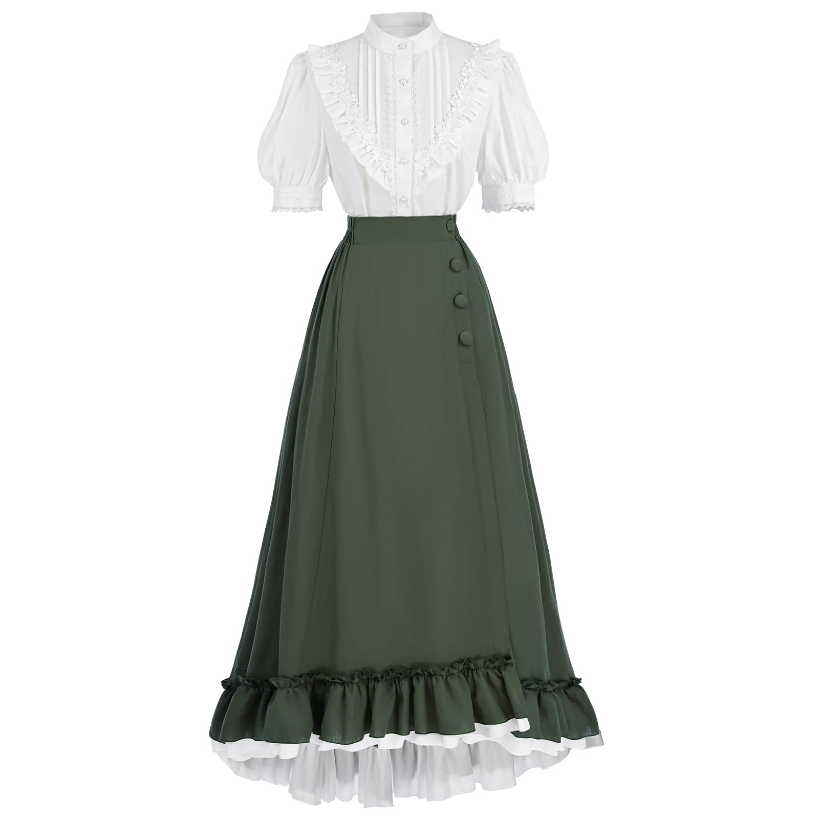 Photo 1 of FCCAM Green Victorian Dress for Women Short Sleeve 1800s Edwardian Dress Costume with Pockets XXL