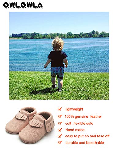 Owlowla Baby Moccasins Leather Soft Sole Newborn Crib Shoes for Boys and Girls(Blush,US4)
