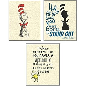 Set of 3 Dr. Seuss Artwork Prints Picture Poster Home Office Bedroom Nursery Kitchen Wall Decor - unframed
