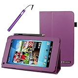 BIRUGEAR Purple SlimBook Leather HandStrap Folio Stand Case with Stylus for Hisense Sero 7 LT (Lite) - 7'' Android Tablet