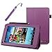 BIRUGEAR Purple SlimBook Leather HandStrap Folio Stand Case with Stylus for Hisense Sero 7 LT (Lite) - 7'' Android Tablet