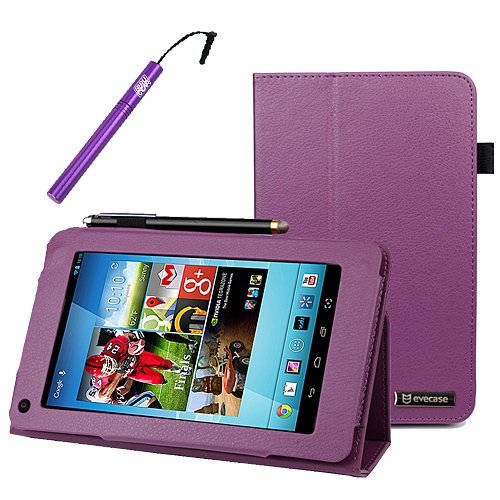 BIRUGEAR Purple SlimBook Leather HandStrap Folio Stand Case with Stylus for Hisense Sero 7 LT (Lite) - 7'' Android Tablet