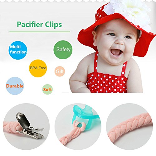 Hombae Pacifier Clips for Boys and Girls, Baby Universal Pacifier Holder for All Styles Pacifiers, Teething Toys or Soothie By Hand-Made Braided (4 Pack)