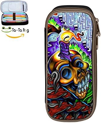 Custom Art Skull Pencil Case - Big Capacity Double Zipper Multifunctional Black Stationery Bag For Kids