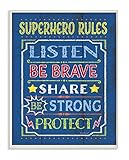 The Kids Room by Stupell Superhero Rules Listen On Blue Rectangle Wall Plaque, 11 x 0.5 x 15, Proudly Made in USA