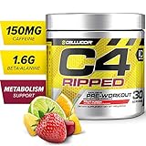 Cellucor C4 Ripped Pre Workout Thermogenic Fat Burner with Energy and Weight Loss, Fruit Punch, 180g (6.34 oz.)- 30 count