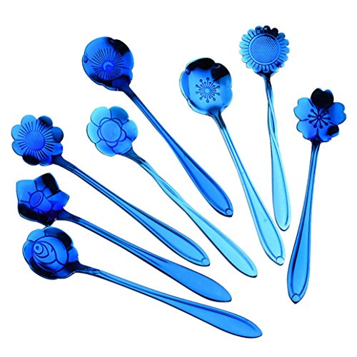 image for Qisc Home & Equipment Set of 8 Flower Coffee Spoon Tea Spoon Dessert S