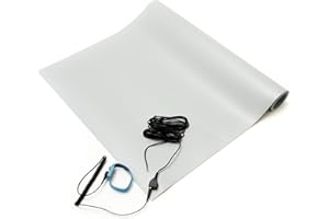Bertech ESD Anti-Static Table Mat Kit, 20 In. x 24 In., Gray, Includes an ESD Wrist Strap and ESD Grounding Cord, MADE IN USA