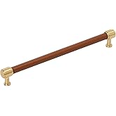 Signature Hardware 954069-O-10116 Lazzara 10-1/16 Inch Center to Center Cognac Leather Bar Cabinet Pull - Champagne Bronze
