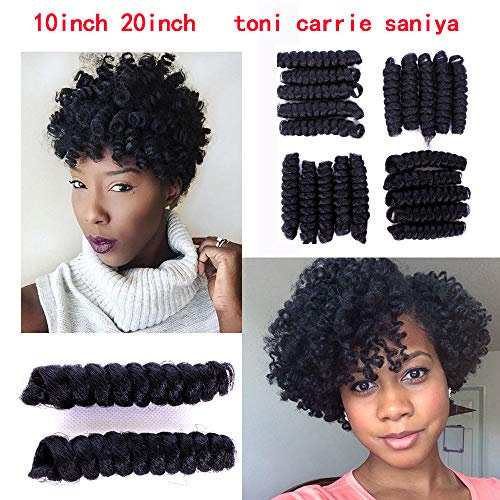 Furice 10Inch Spiral Crochet Hair Curls Crochet Braids Crochet Hair Tapered Cut Each Box 20strands Ombre Bouncy Twist Curled Synthetic Hair Extensions 3Pack/Pcs (Saniya 10inch, 1b)