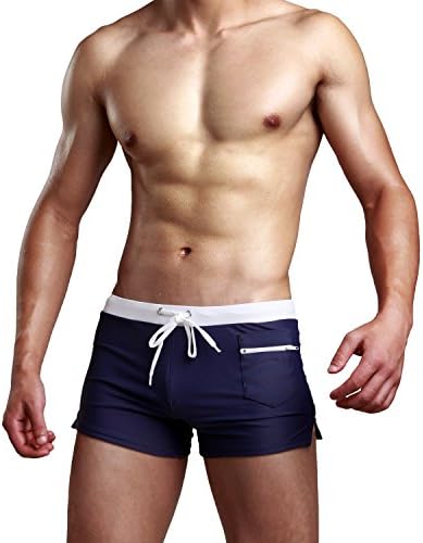 Nynelsong Bikini Swimming Trunks Beach Shorts Quickdry Swimwear Swimsuit Briefs With Pocket For Men, Navy Blue-M