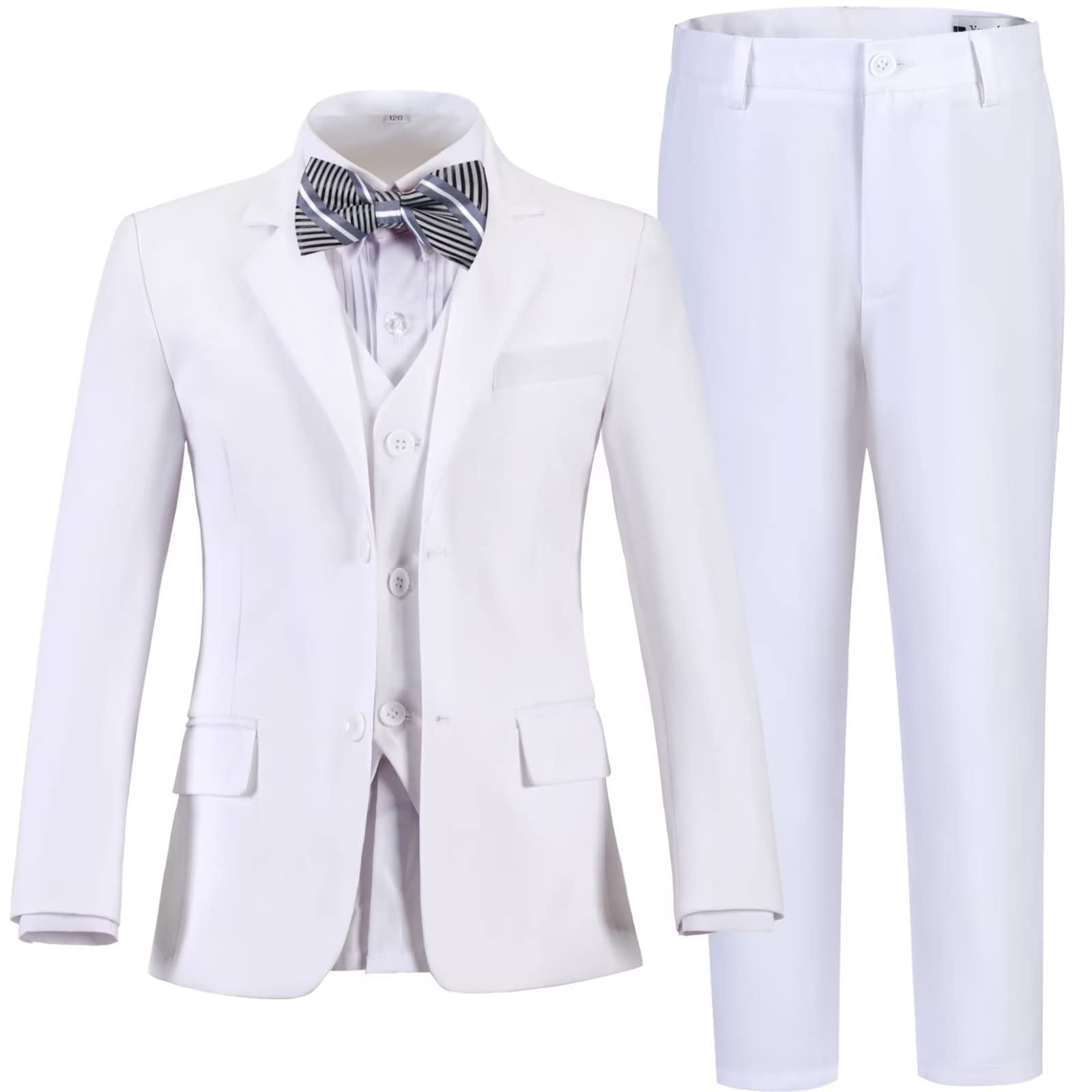 Boys Suit Kids White Suits for Teens Boys 5 Piece Tuxedo Vest Pants Suit Set Ring Bearer Ball Dance Outfits Size 20 Image