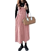 chouyatou Women's Cute Sleeveless Corduroy Jumper Dress Flare Midi Long Pinafore Dress with Pockets