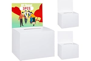 Uniclife 3 Pack Ballot Boxes with Slot 6.5" x 4.5" x 4.5" Suggestion Boxes Donation Box for Fundraising White Cardboard Box with Removable Header for Business Voting Collecting Card Charity