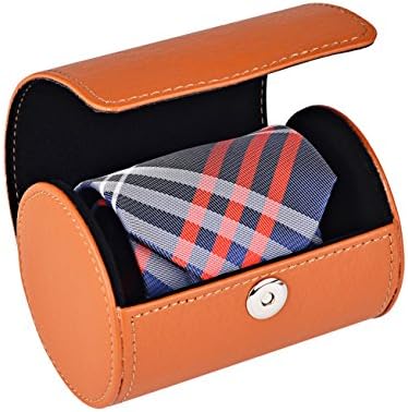 LOKHO Men’s Necktie Tie Box Organzier Case, Travel Tie Storage Case| Tie Holder Stores,Cylinder Shape(Tan)
