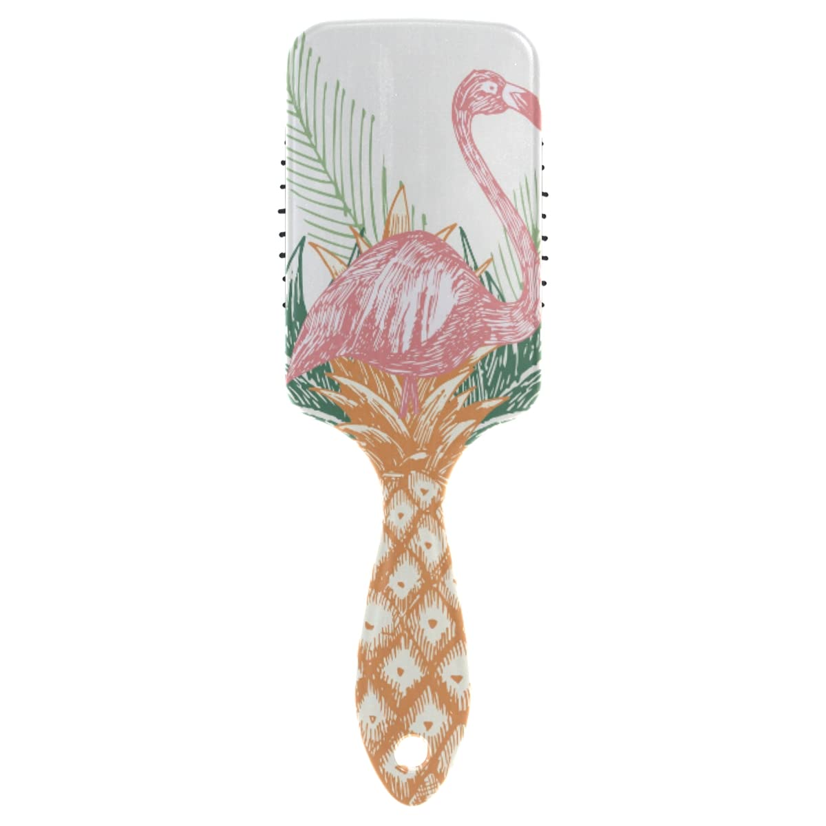 Mnsruu Hair Brush Vintage Pink Flamingo on Pineapple Paddle Brush Wire Hair Brush Travel Soft Hair Brush Comb for Fine Hair for Girl Women, L