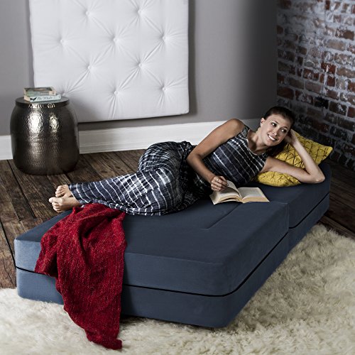Jaxx Zipline Convertible Sleeper Futon Chair & Ottoman with Machine-Washable Cover, Marine