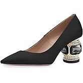 FSJ Women Bridal Pointed Toe Chunky Block Low Heel Crystal Pumps Slip on Wedding Thick Heel Comfort Shoes Size 4-15 US