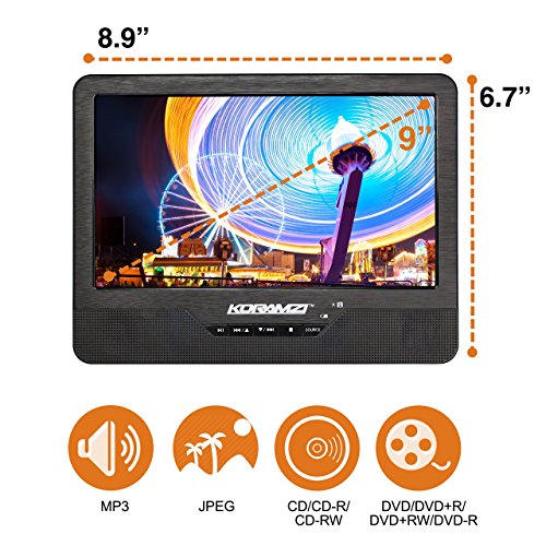 Koramzi Portable 9" Dual Screen Dual DVD Player W Rechargeable Battery/ AC Adapter/ AV In/ USB &SD / Remote Control/ Car Adapt/ IR Transmitter Ready/ USB /Headrest Mounting Kit (Certified Refurbished) - Thumbnail 2