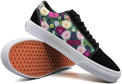 Armsttm Women Skate Shoes Watercolor Flowers Painting Classic Suede Sneaker Lace Up Shoes