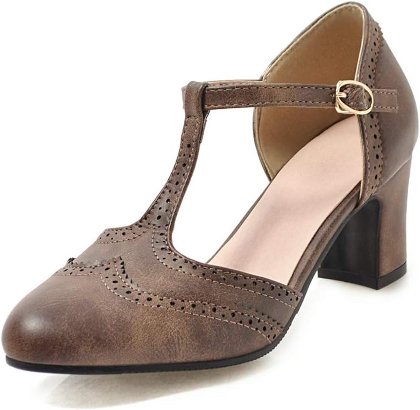 Kaloosh Women's T-Strap Pumps Block Heel Casual Pumps Dress Shoes