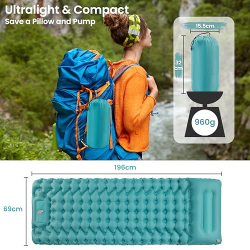 Satisure Camping Mattress Self-Inflating Outdoor Ultralight with Foot Pump, Foldable with Cushion for Tent Beach Hiking