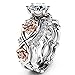 FENDINA Women's Gorgeous 2 PCS CZ Vintage Engagement Wedding Ring Set Lotus Flower Rose Gold Plated Two-Tone Bridal Eternity Rings (6)
