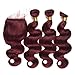 Hair Weave Body Wave Bundles Closure 99J Red Burgundy Non-remy Human Hair,18 18 18+14Closure