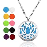 Gouraml Aromatherapy Essential Oil Diffuser Necklace Pendant Locket Jewelry Hypo-allergenic 316L Surgical Grade Stainless Steel 24 Inch Chain and 10pcs Washable pads(Lotus Of life)