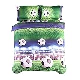 Special Soccer Ball On Field 3D Bedding Sets Reactive Printing 400-Thread-Count Polyetser Fabric Full Size 4 Piece Bed in a Bag Duvet Cover Sets with 2 Pillowcase 1 Bed Sheet 1 Duvet Cover (Full)