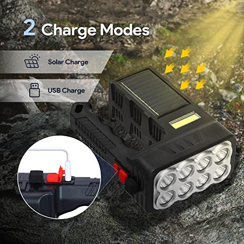 iforecjw Solar-Powered Flashlight Rechargeable Handheld Flashlight with 8 LED Lights, High Lumens 3 Modes Searchlight for Outdoor and Emergency Use