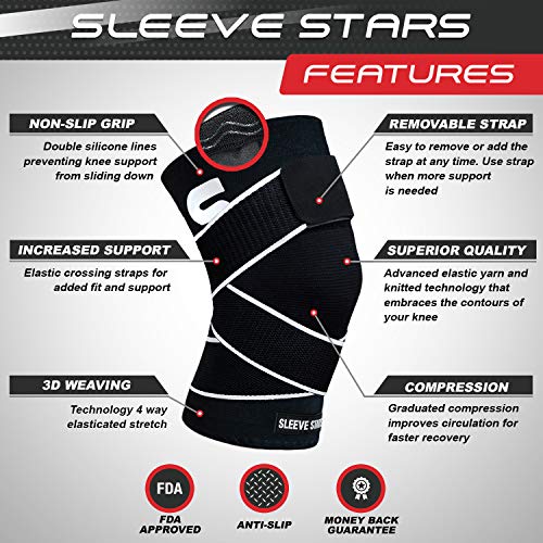 Sleeve Stars Youth Knee Sleeve for Knee Pain with Removable Strap; Knee Support Compression Knee