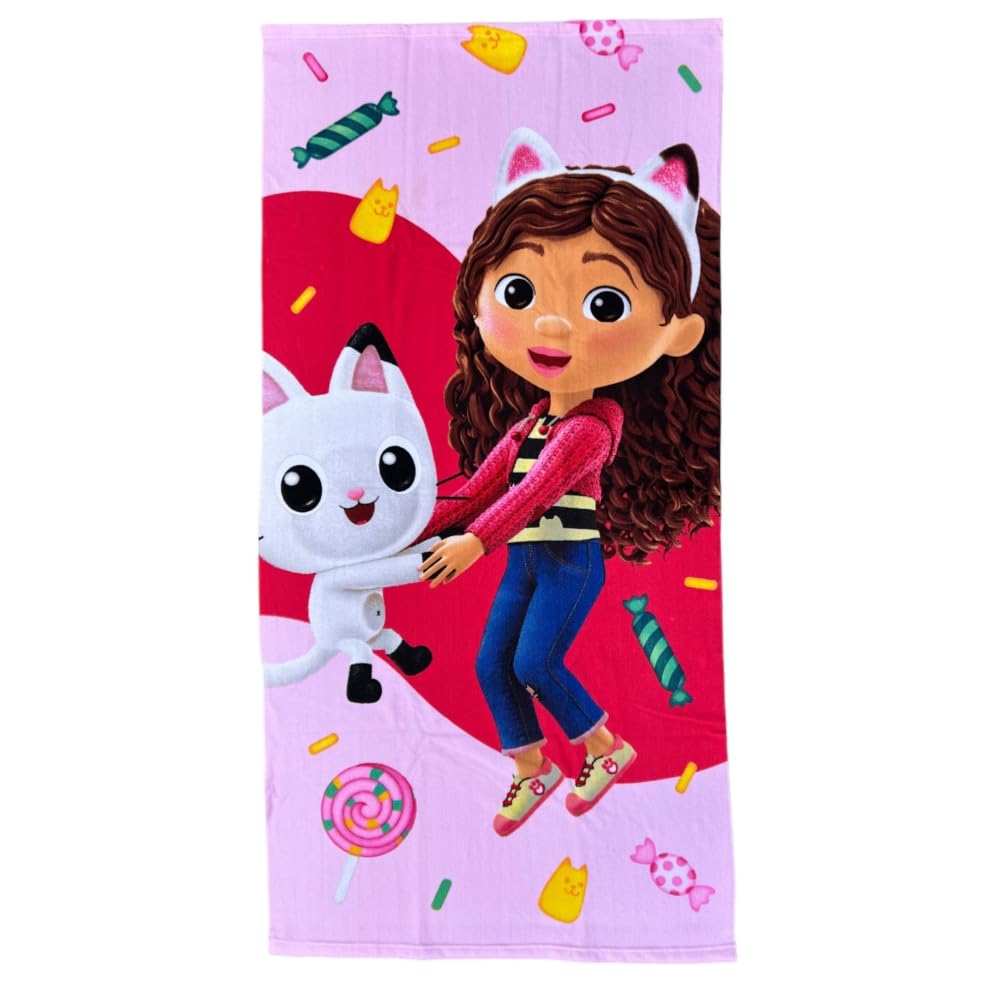 CARTOON Gabby's Dollhouse Beach Towel 140 x 70 cm Microfibre Towel for Children Pool Beach