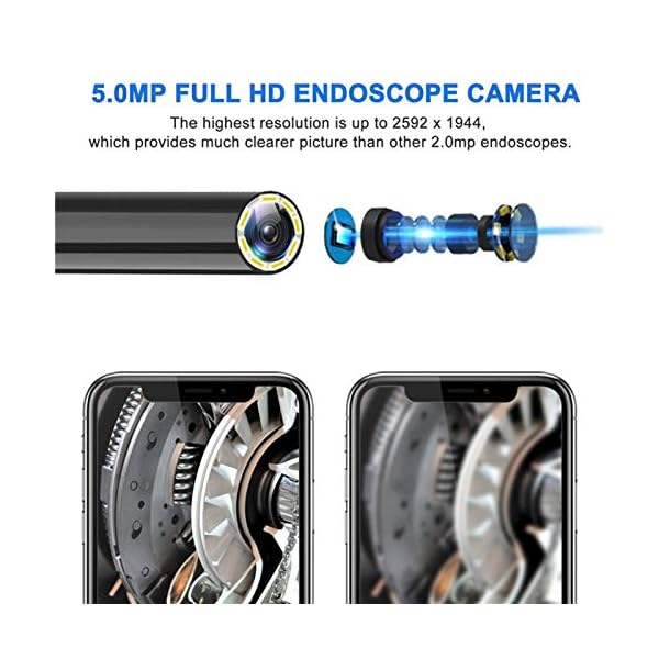 Endoskop-Inspektionskamera 1944P HD WiFi-Endoskop-Schlange-Kamera 5MP Endoskop-Kamera drahtlos IP67 wasserdichte… – Bild 4