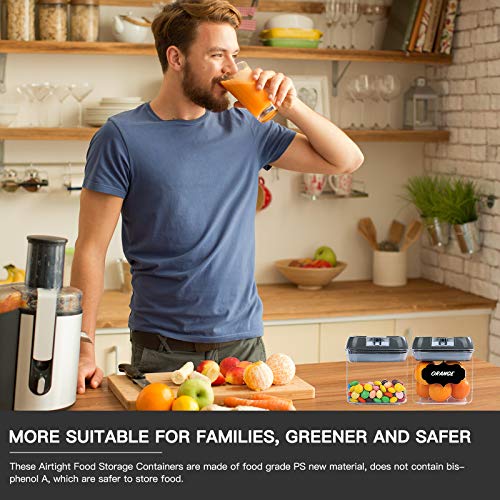 Food Storage Containers Sealed with Easy Lock Lids,7 Pcs BPA Free Clear Plastic Pantry Organization and Storage for Kitchen,Include Labels/Chalk Marker/Spoons/Brush.(Gray)