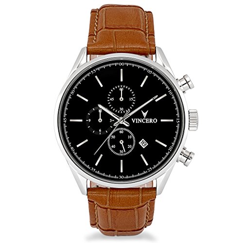 Vincero Men's Chrono S Watch - Black/Tan with Leather Band