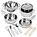 Kidzaro 11 Pcs Pretend Play Kitchen Cookware Set Stainless Steel Pots & Pans Bundle for Kids - Includes Drainer, Utensils & Accessories