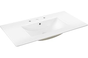 JONATHAN Y SNK1003A Ancillary 3-Hole 36 in. W x 18.25 in. D Classic Contemporary Rectangular Ceramic Single Sink Basin Vanity Top, White