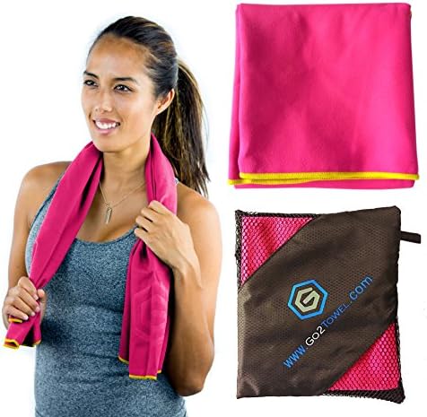 Microfiber Sport Towel Best for Travel Yoga Beach Fitness Gym | Antibacterial Quick Dry Super Absorbent Light Pack | Includes FREE Bag | Get Toweled NOW! (SMALL (20 x 40 in.) - Pink)