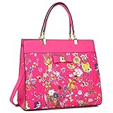 Dasein Women's Fashion Designer Satchel Handbags Purse Shoulder Bag Work Bag With Removable Shoulder Strap (F-6338 Fuchsia Floral)