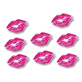 8 KISS Lips Kissing Pink Lipstick Print 2.5'' on White Vinyl Sticker Car or Mirror Decals ((8) 1.5'' x 2.5'', Pink on White)
