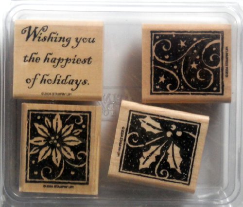 Stampin' Up "Happiest of Holidays" Wood Mounted Rubber Stamp RETIRED 2004, Mounted, Set of 4