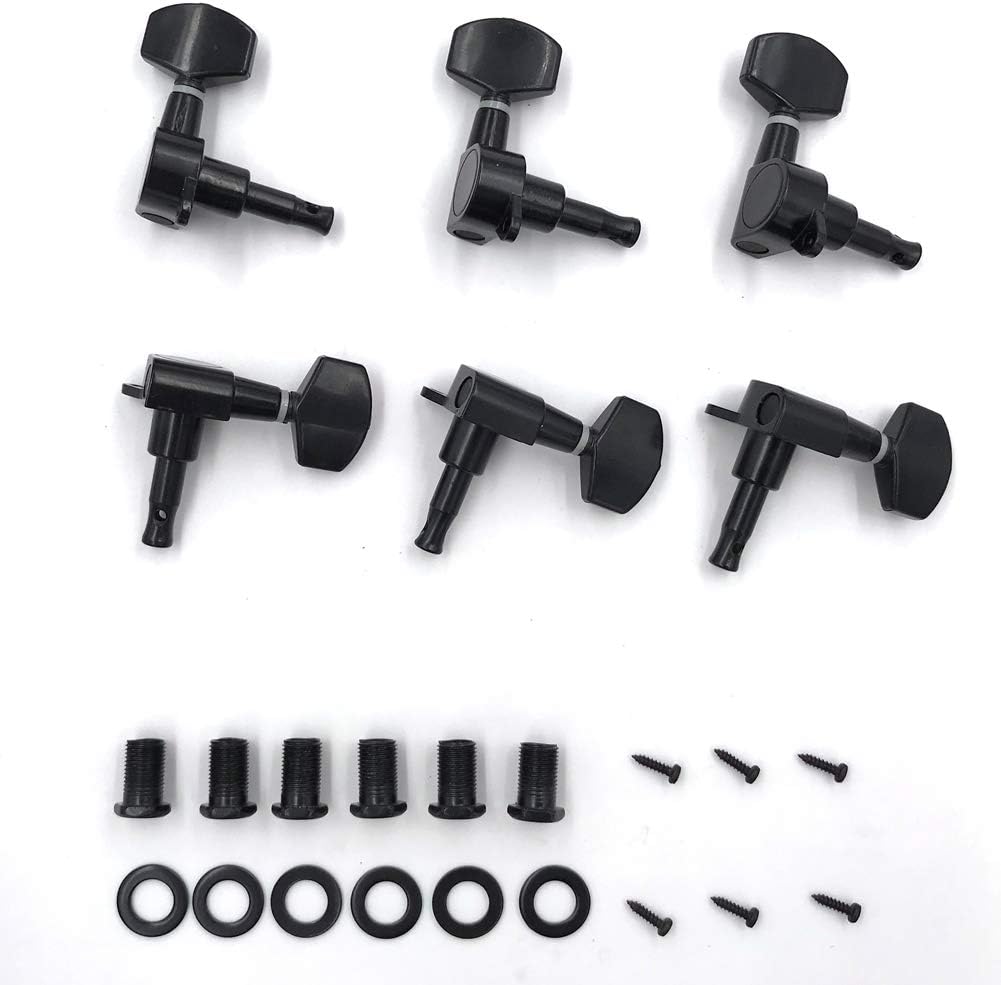 ATCG Guitar Tuning Pegs 6 Pieces 3L3R Chrome Tuners Machine Heads Knobs for Acoustic or Electric Musician Instrument Parts Accessories Guitar String Tuning Peg Replacement (Black)