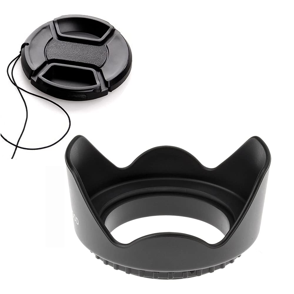 58mm Tulip Flower Lens Hood & 58mm Lens Cap Compatible for Canon 1500D 1300D 90D 200DII SL3 Camera kit EF-S 18-55mm Lens (1+1Pack)