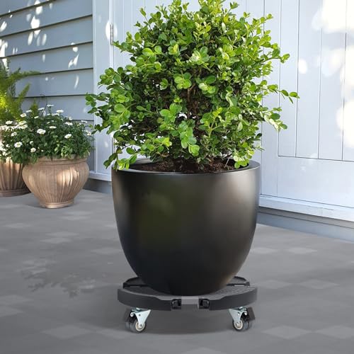 W B D WEIBIDA Adjustable Wheeled Plant Holder Diameter 40-54 cm, Rolling Tray 200 kg Capacity Flowerpot Holder for Indoor and Outdoor Plants, Parasol Base, Bin, Black