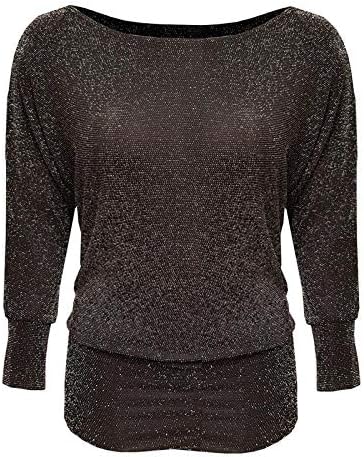 Ladies Plus Size Round Neck Lurex Sparkle Batwing Top Long Sleeve Party Womens Glitter Batwing Loose Top UK Size 14-28
