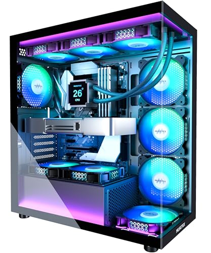 Boitier PC ATX pré-Installation 7 Ventilateurs PWM ARGB, Boîtier ATX Mid Tower avec Double Verre panoramique, Boitier PC Gamer de Jeu de Type C, Noir (K2)