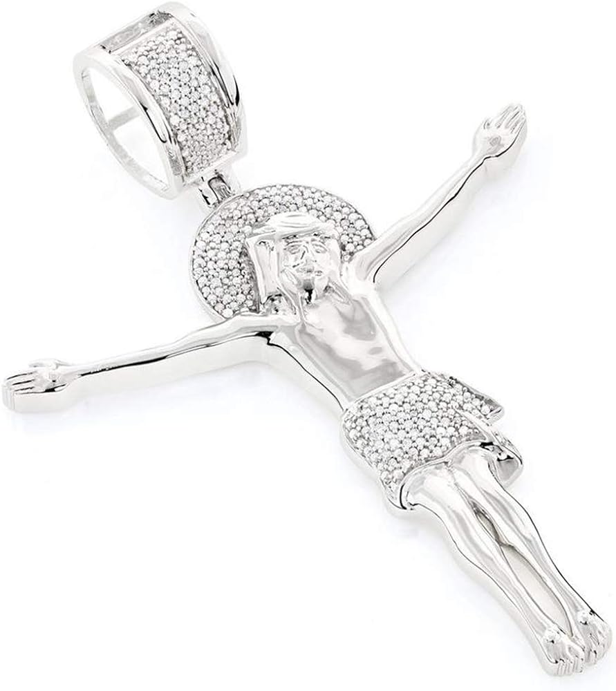 Jesus Pendant 14k White Gold Over .925 Sterling Silver 0.35